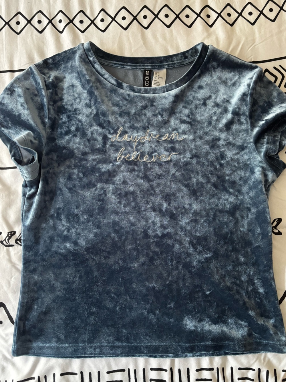 H&M Divided Velvet Short Sleeve Tee - Steel Blue